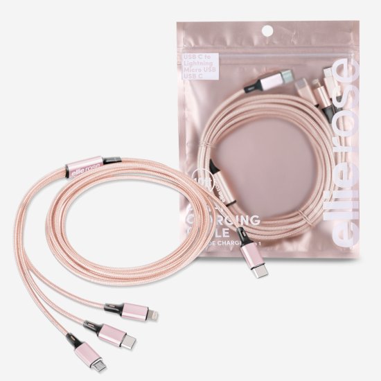 Ellie Rose - 3-in-1 10 ft Charging Cable (USB-C) - Rose Gold