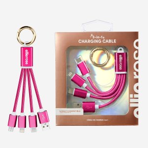 Ellie Rose - 3-in-1 Charging Keychain - Hot Pink Ellie Rose - 3-in-1 Charging Keychain - Hot Pink