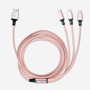 Ellie Rose - 3-in-1 10 ft Charging Cable (Usb A) - Rose Gold Ellie Rose - 3-in-1 10 ft Charging Cable (Usb A) - Rose Gold