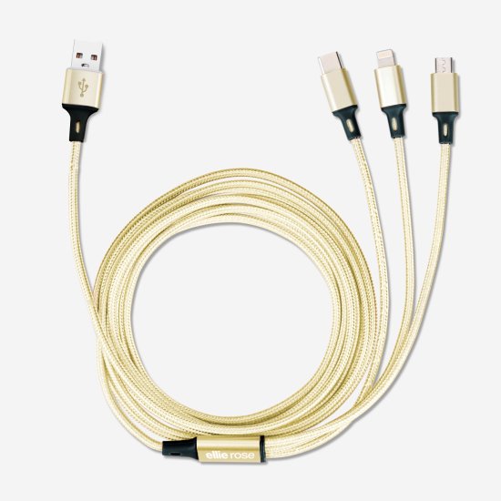 Ellie Rose - 3-in-1 10 ft Charging Cable (Usb A) - Gold