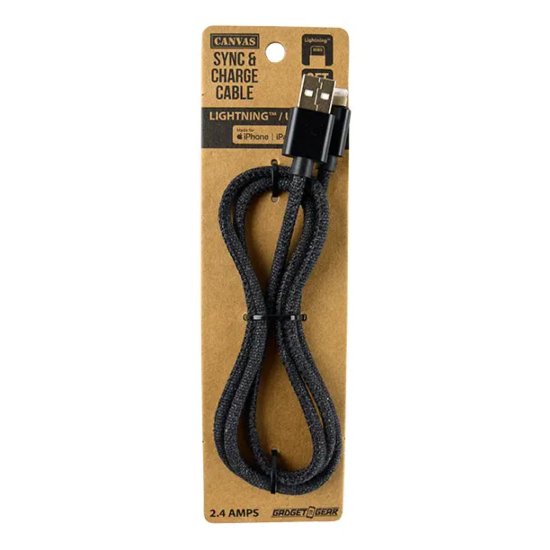 POWER UP - Canvas 3ft Usb To Lightning Charge Cable - BLACK
