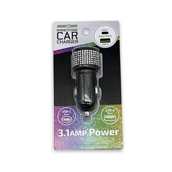 Glitz N Glam - Dual-Port Usb/Usb-C CAR Charger - Black Sparkle