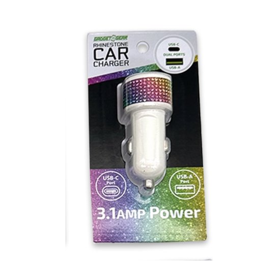 Glitz N Glam - Dual-Port Usb/Usb-C CAR Charger - Rainbow Sparkle