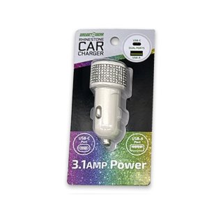 Glitz N Glam - Dual-Port Usb/Usb-C CAR Charger - White Sparkle Glitz N Glam - Dual-Port Usb/Usb-C CAR Charger - White Sparkle