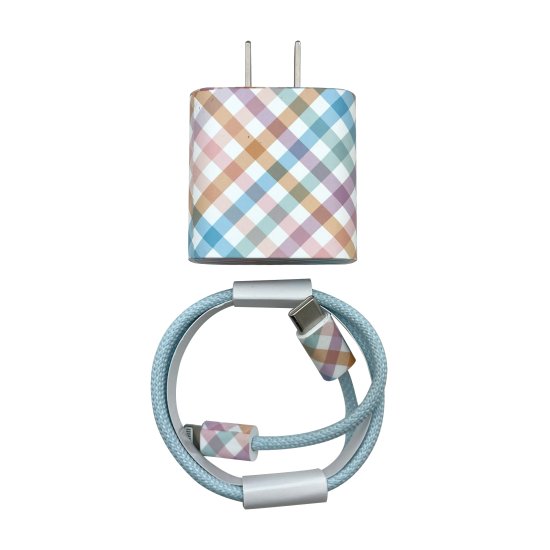 POWER UP - 20W 3\' Lightening-Usb-C Graphic Set - Pastel Plaid
