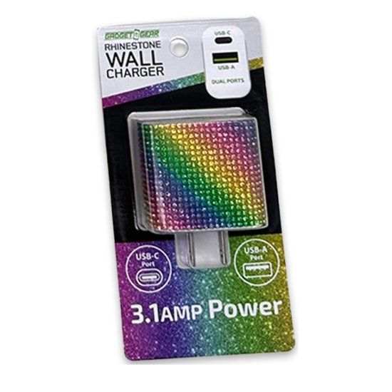 Glitz N Glam - Dual-Port Usb/Usb-C WALLCharger - Rainbow Sparkle
