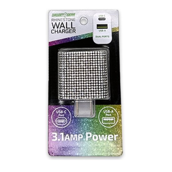 Glitz N Glam - Dual-Port Usb/Usb-C WALLCharger - Black Sparkle