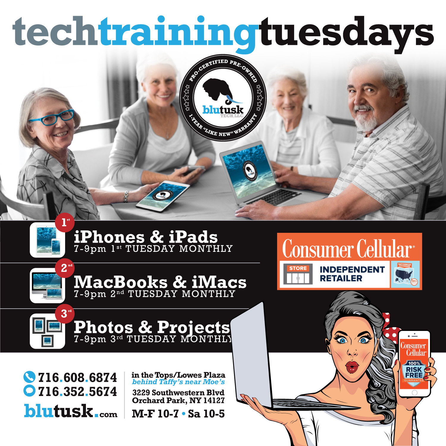 Number 3, Tech Training Tuesdays, from the top 10 reasons to shop with The Pre-Owned Pros at Blutusk Tech, LLC 